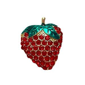 ⭐️3/$25⭐️ Elegant Red Crystals Strawberry and Green Leaf Gold Tone Brooch